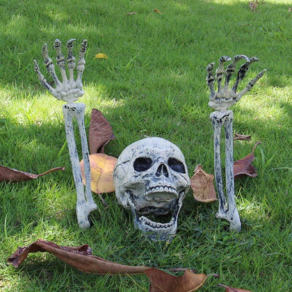 Estacas de esqueleto AISENO para decoración de Halloween en jardín con manos de zombi y cráneos, para escenas de cementerio