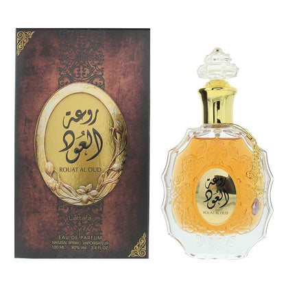 Lattafa Rouat Al Oud Eau de Parfum en espray unisex, fragancia amaderada y especiada para uso diario