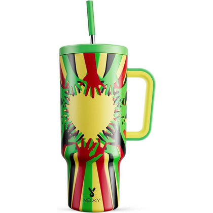 Meoky Vaso con Asa y Pajita, Vaso de Viaje de Acero Inoxidable Aislado, A Prueba de Fugas, Mantiene Frío o Calor Prolongado