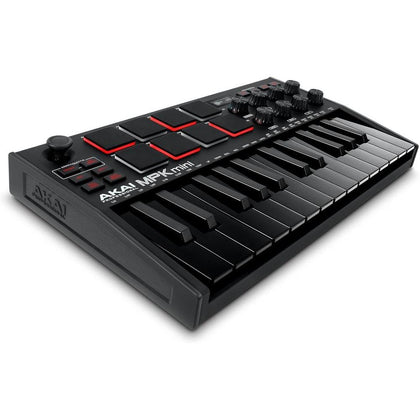 AKAI Professional MPK Mini MK3: Controlador MIDI USB de 25 teclas con 8 almohadillas, botones y software incluido (negro)