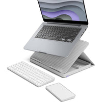 Kit de escritorio Logitech Casa con soporte para laptop, teclado inalámbrico y panel táctil
