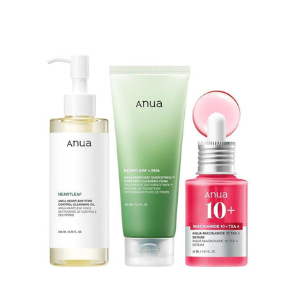 Set Principiante Glass Skin de 3 Pasos, Doble Limpieza con Aceite Limpiador y Sérum