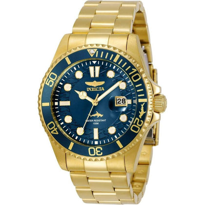 Reloj de Cuarzo Invicta Pro Diver para hombre, diseño dorado, acero inoxidable, esfera azul y resistente al agua