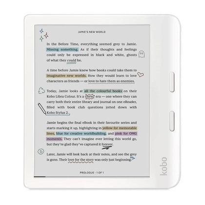 Kobo Libra Colour eReader con pantalla Kaleido 3 de tinta E, modo oscuro, audiolibros, impermeable, blanco