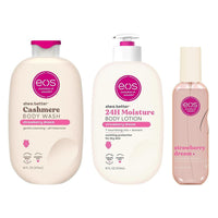 eos Essentials Bundle - Gel de baño, niebla corporal y loción corporal aroma Strawberry Dream