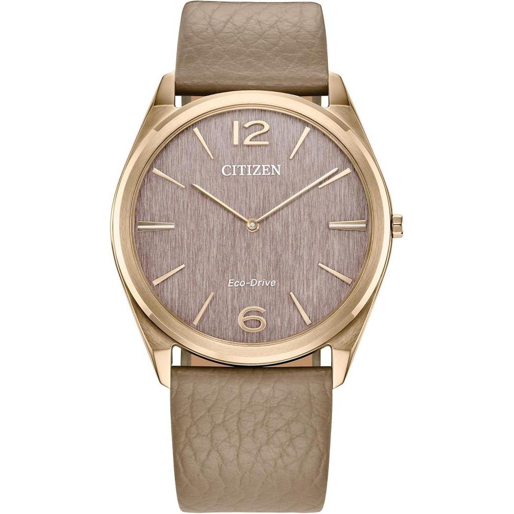 Citizen Reloj ecológico unisex Eco-Drive Dress Classic, correa de cuero beige, esfera rosa, 2 manecillas, modelo AR3123-00X
