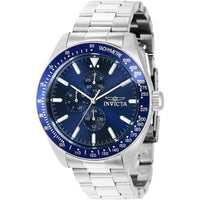 Reloj Invicta Aviator para hombres en acero inoxidable plata con esfera azul, movimiento de cuarzo y hebilla de espiga