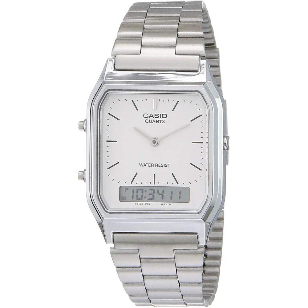 Reloj Casio para Hombre Digital AQ230A-7D Plateado, Elegante con Alarma, Cronógrafo y Resistente al Agua