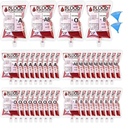 Paquete de 40 bolsas de sangre reutilizables para bebidas con embudo, decoración de fiestas de Halloween y eventos temáticos