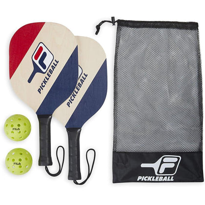 FILA Accessories Juego de 2 palas de pickleball - Incluye 2 raquetas de pickleball, 2 pelotas para exteriores y bolsa de malla