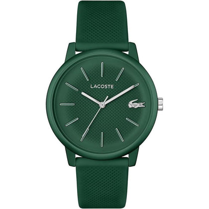Reloj de cuarzo Lacoste 12.12 Move para hombre con caja de aluminio verde y correa de silicona, diseño monocromático