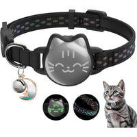 Collar de gato Airtag impermeable con patrón de pez luminoso y soporte oculto, ideal para rastrear a tu gato
