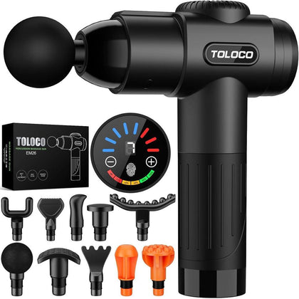 Pistola de masajes Toloco T11 Pro para tejido muscular profundo con motor silencioso y cabezales intercambiables