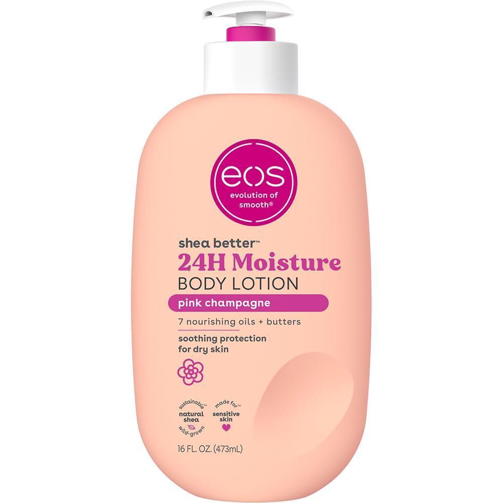eos Crema Corporal para Cuidado de la Piel con Manteca de Karité Natural, Hidratante 24 Horas, Ligera y Sin Grasa, Sabor Champán Rosado
