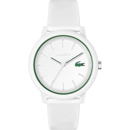 Lacoste Reloj 12.12 de silicona blanco para hombre con movimiento de cuarzo y cristal resistente a arañazos