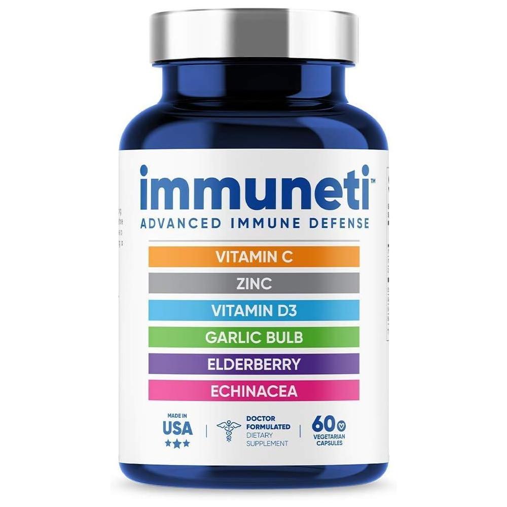 Immuneti - Defensa inmune avanzada, mezcla 6 en 1 con vitamina C, vitamina D3, zinc, saúco, ajo y equinácea