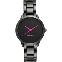 Nine West Reloj de pulsera Gunmetal elegante para mujer con pulsera metálica y esfera analógica