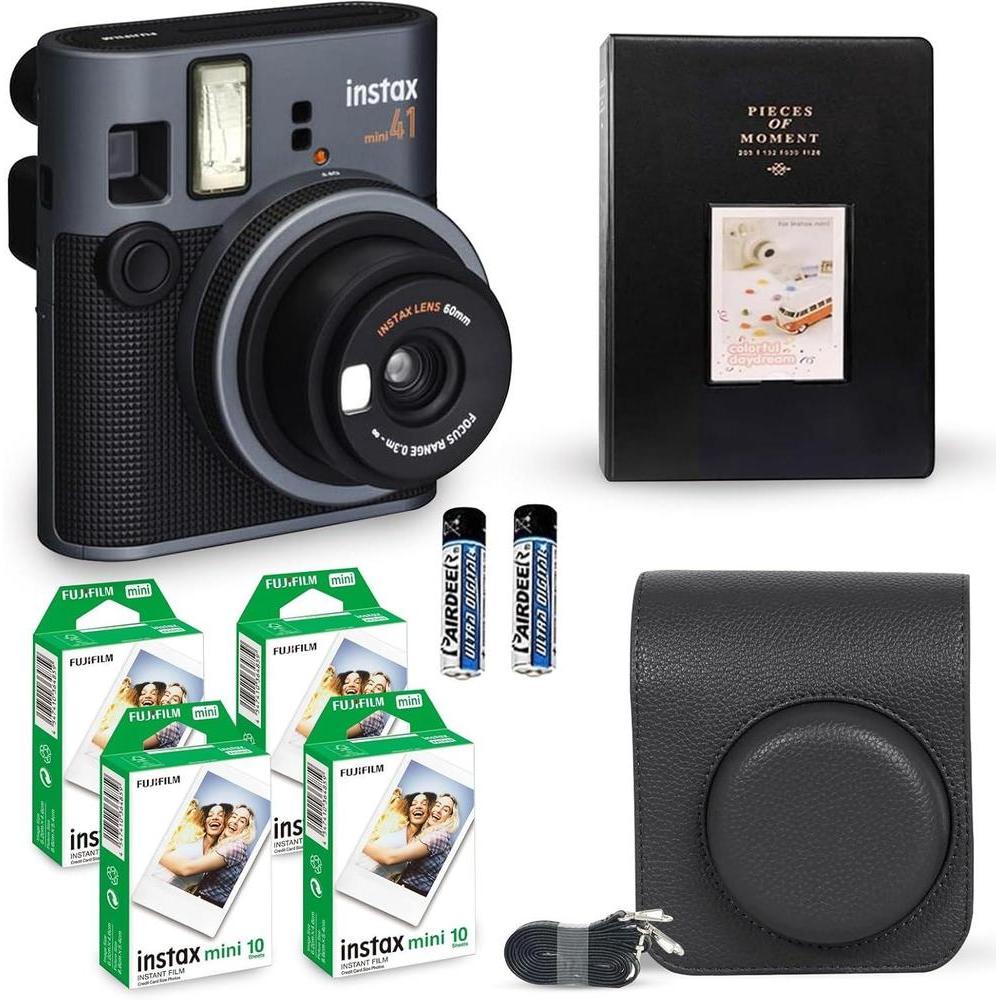 Fujifilm Instax Mini 41 Cámara instantánea en color negro con accesorios y película instantánea Fujifilm