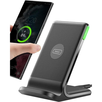 INIU Cargador inalámbrico rápido de 15W, certificado Qi, compatible con iPhone y Samsung, con luz adaptativa para dormir