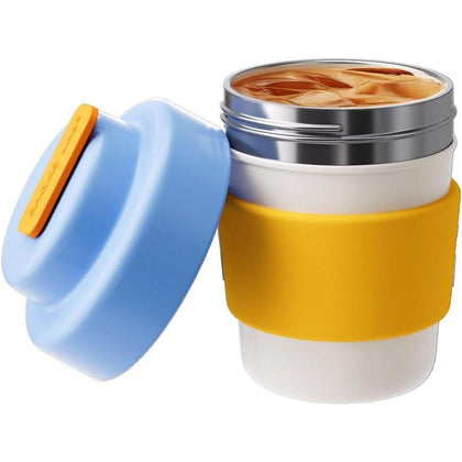 Taza de café de viaje aislada con doble pared de vacío, fácil de agarrar, libre de BPA, tapa azul
