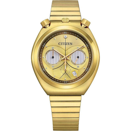 Citizen Reloj de cuarzo Star Wars para hombre inspirado en C-3PO, diseño coleccionable en acero inoxidable dorado