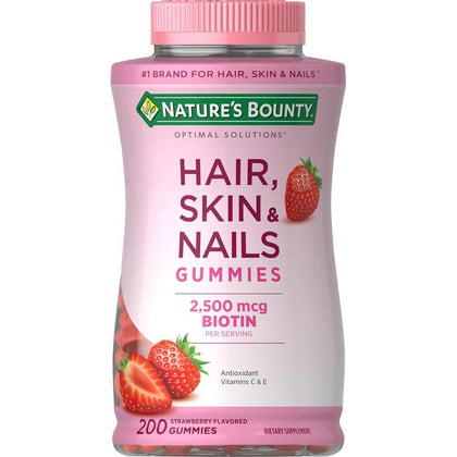 Gomitas Nature's Bounty con biotina para cabello, piel y uñas saludables, sabor a fresa, 200 unidades