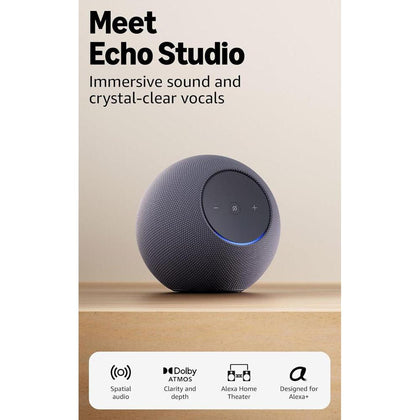 Amazon Echo Studio con sonido espacial inmersivo y Dolby Atmos, control de casa inteligente y protección de privacidad