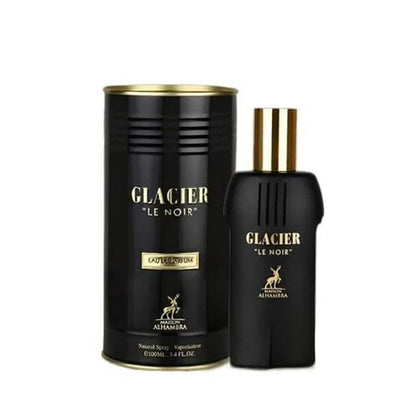 Maison Alhambra Glacier Le Noir Eau de Parfum Spray para hombre, fragancia amaderada con notas de oud y ámbar, pachulí y vainilla