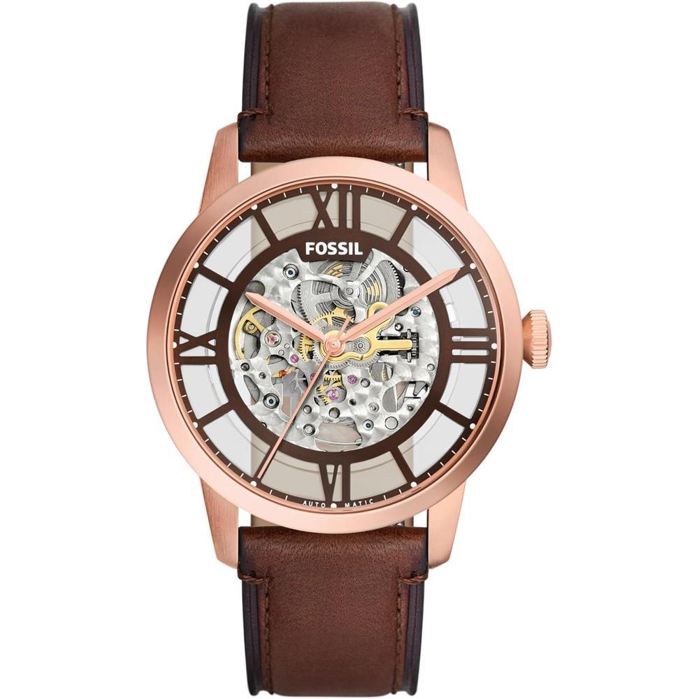 Reloj Fossil Townsman Automático de acero inoxidable y cuero, estilo esqueleto, resistente al agua hasta 50 metros