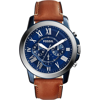 Fossil reloj de hombre estilo clásico con cronógrafo, acero inoxidable y correa de cuero marrón, resistente al agua hasta 50 metros