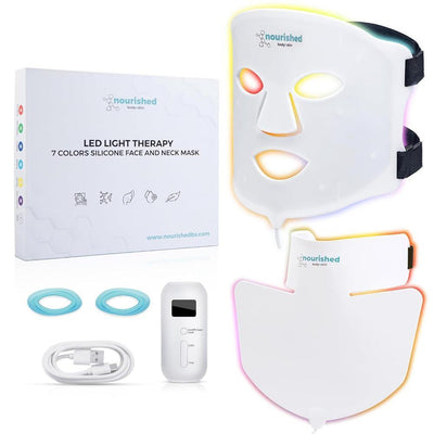 Máscara facial y cuello con terapia de luz LED, 7 colores para rejuvenecimiento y tratamiento antienvejecimiento de arrugas