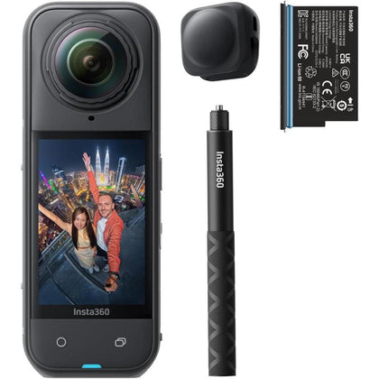 Insta360 X5 Starter Bundle - Cámara de Acción 8K 360° Impermeable, Selfie Stick Invisible, Lentes Reemplazables, Batería Extensa