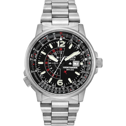 Citizen Reloj Eco-Drive Promaster Air Nighthawk Pilot, de acero inoxidable para hombre, modelo BJ7000-52E, cronógrafo