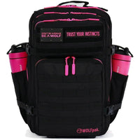 WOLFpak Mochila para portátil 45L rosa neón, táctica y resistente al agua, con parches personalizables y apertura de 180 grados