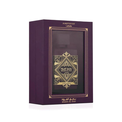Perfume unisex Lattafa Bade'e Al Oud Amatista con notas de ámbar y madera, 100 ml, larga duración