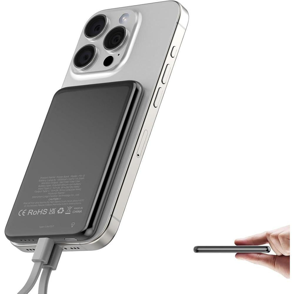 Dbasne Batería portátil: cargador inalámbrico magnético de carga rápida con USB C para iPhone Pro/Pro Max/Mini Series