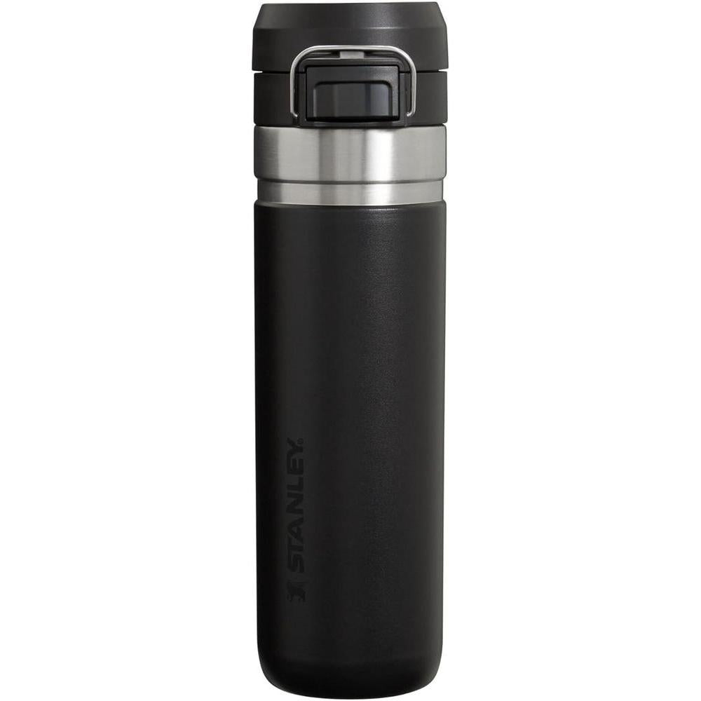 Stanley Quick Flip GO Botella de agua, tapa de botón, a prueba de fugas y plegable para viajes y deportes, acero inoxidable sin BPA, negro