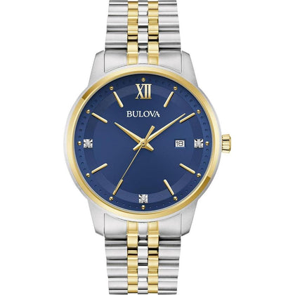 Bulova Reloj de Pulsera clásico de acero inoxidable de dos tonos con diamantes y Quartz para hombre estilo 98D188