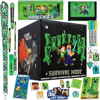 Calendario de Adviento Minecraft 2025 para niños con 24 artículos de papelería temática, ideal para regalos navideños