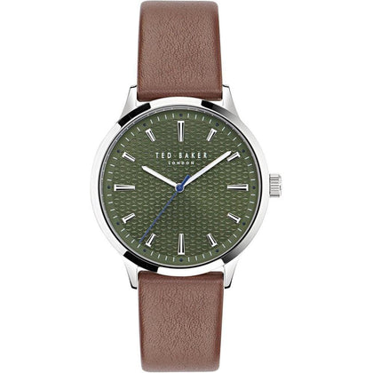 Reloj Ted Baker Cosmop con correa de cuero ecológico para hombre, esfera verde, diseño elegante y resistente al agua