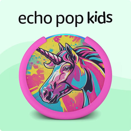 Amazon Echo Pop Kids, diseñado para niños, con control parental y 6 meses de Amazon Kids+, diseño Unicorn