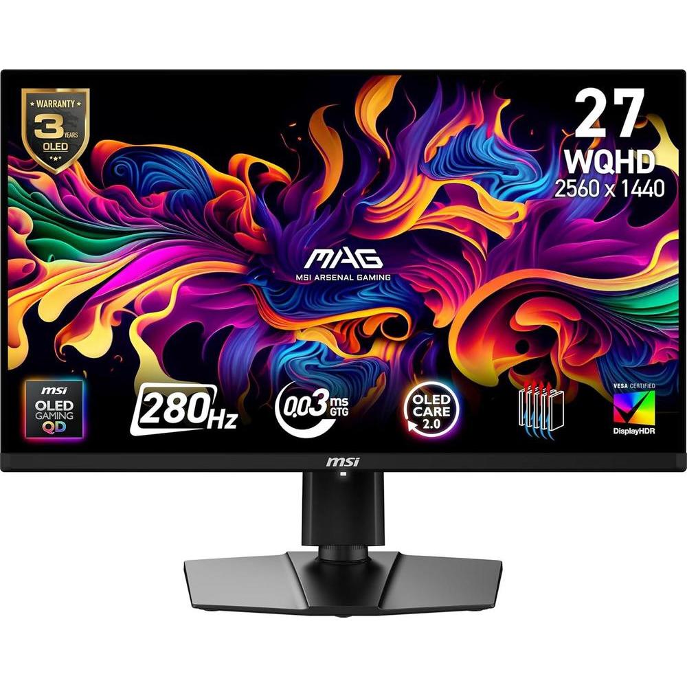 MSI MAG 271QP QD-OLED X28 - Monitor de juegos QHD, 280Hz, Adaptive-Sync, HDR Ready, HDMI, VGA, bisel delgado, 0.03 ms, negro