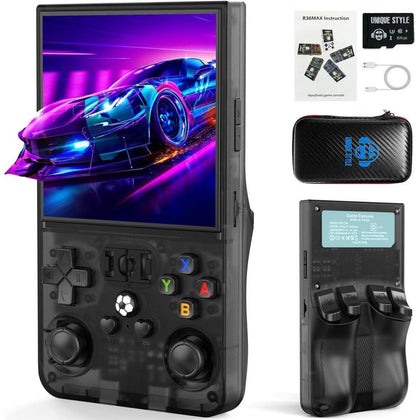 Consola Retro R36MAX Portátil con Pantalla IPS HD de 4 Pulgadas, CPU 1.5GHz, Batería 4000mAh y Amplia Biblioteca de Juegos Precargados de 64GB