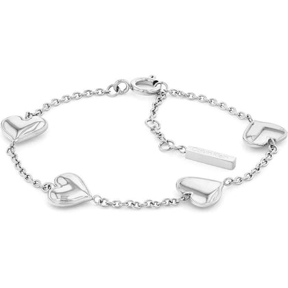 Pulsera de acero inoxidable Calvin Klein para mujer con diseño de cadena y corazones, cierre seguro de anillo de resorte