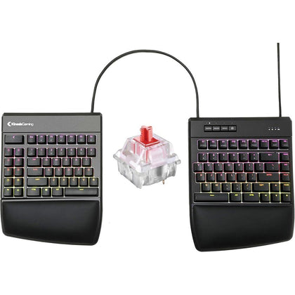 Teclado mecánico KINESIS RGB Freestyle Edge, interruptores Cherry MX rojos, ergonómico, soporte de palma y programable.