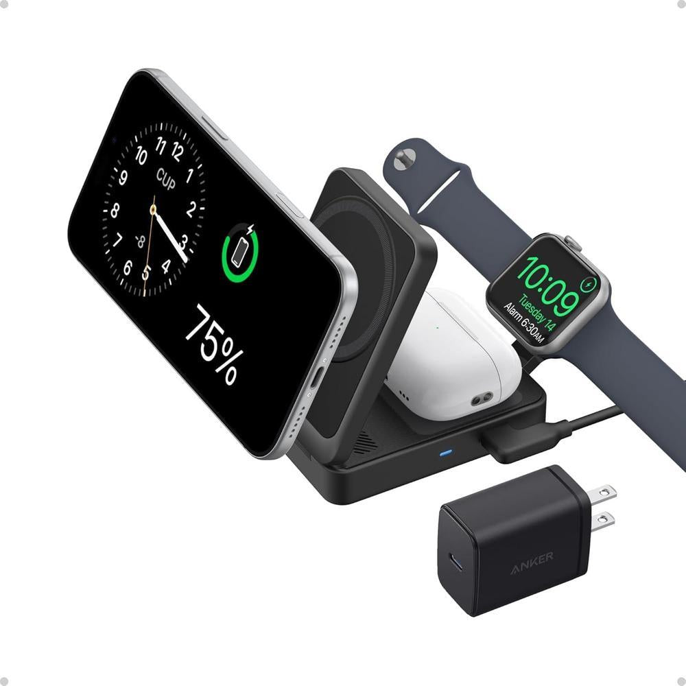 Anker MagGo Estación de carga 3 en 1 para iPhone 17, compatible MagSafe, Qi2 certificado, Apple Watch, AirPods y más