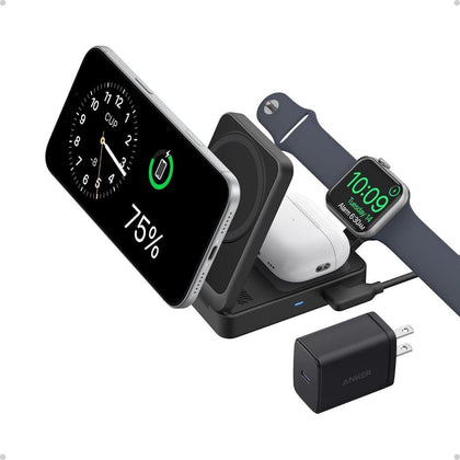 Anker MagGo Estación de carga 3 en 1 para iPhone 17, compatible MagSafe, Qi2 certificado, Apple Watch, AirPods y más
