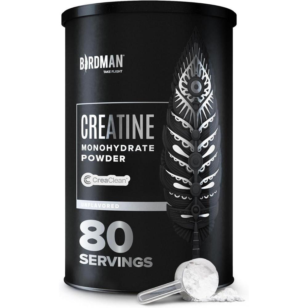 BIRDMAN Monohidrato de creatina micronizada en polvo, recuperación muscular, vegano, sin cafeína, sin gluten, sin azúcar, 80 porciones
