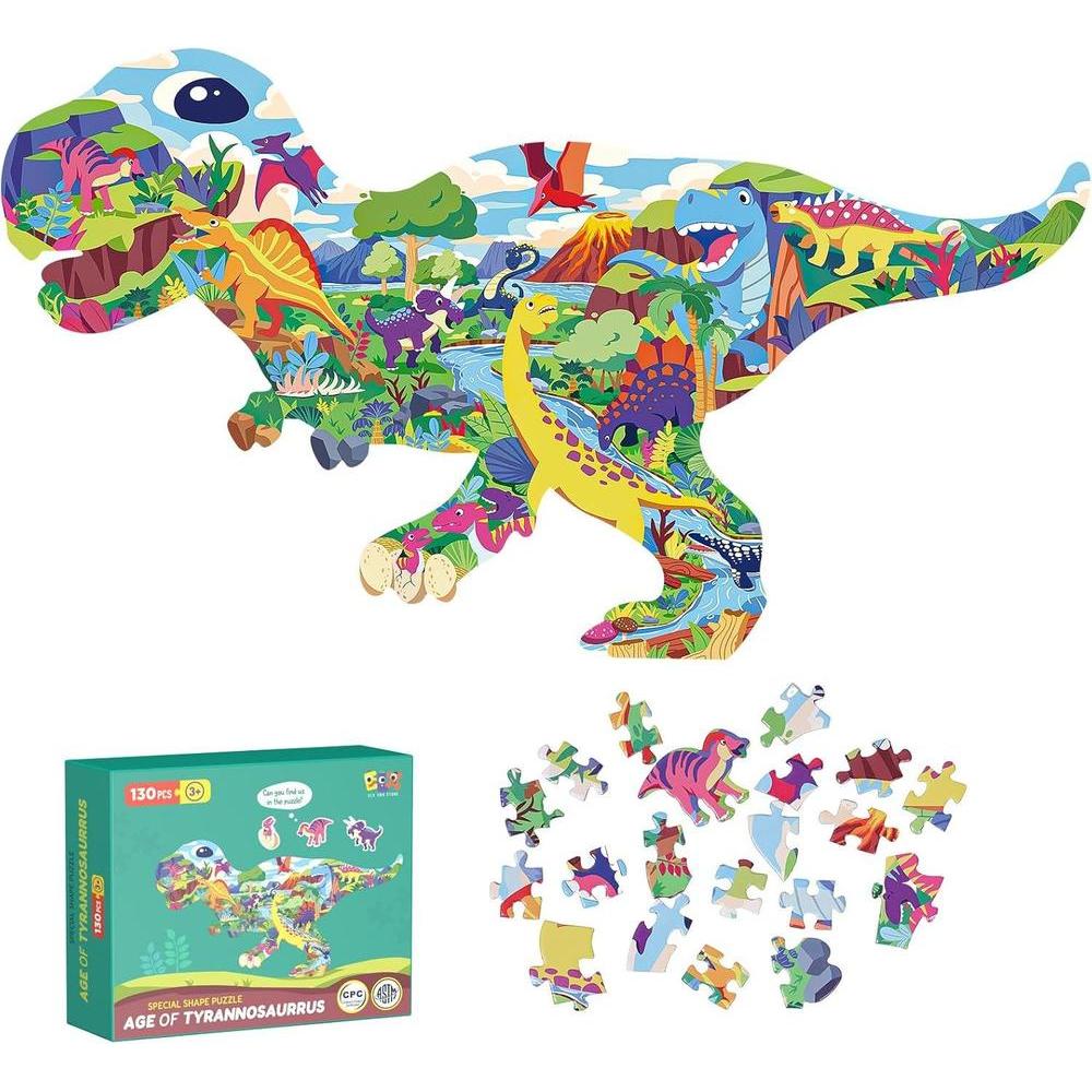 ELX Rompecabezas de 130 piezas del mundo de dinosaurios para niños de 4 a 10 años, educativo y de alta calidad