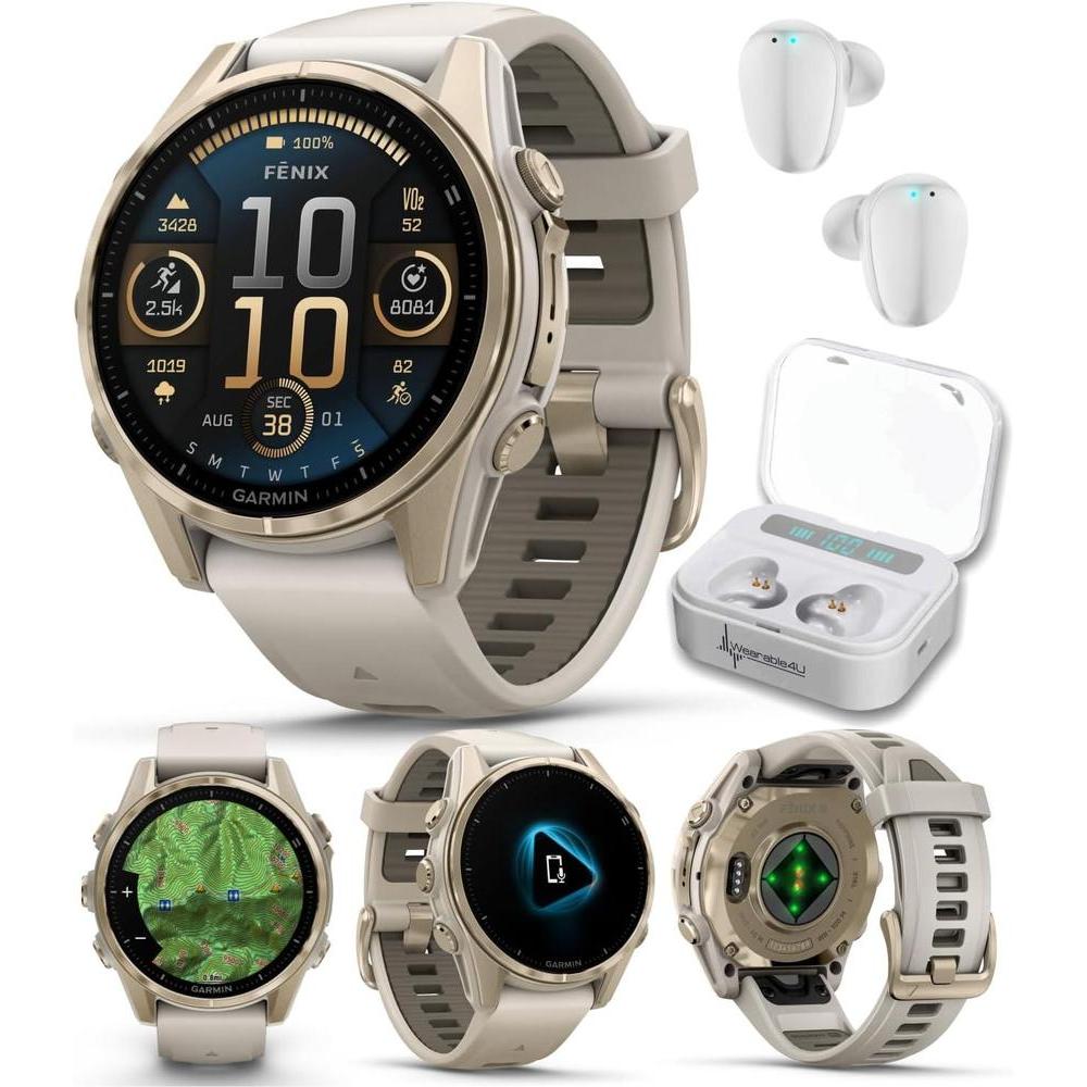 Garmin Fenix 8 Smartwatch Multideporte AMOLED Oro Suave Con Banda Gris Niebla Y Auriculares